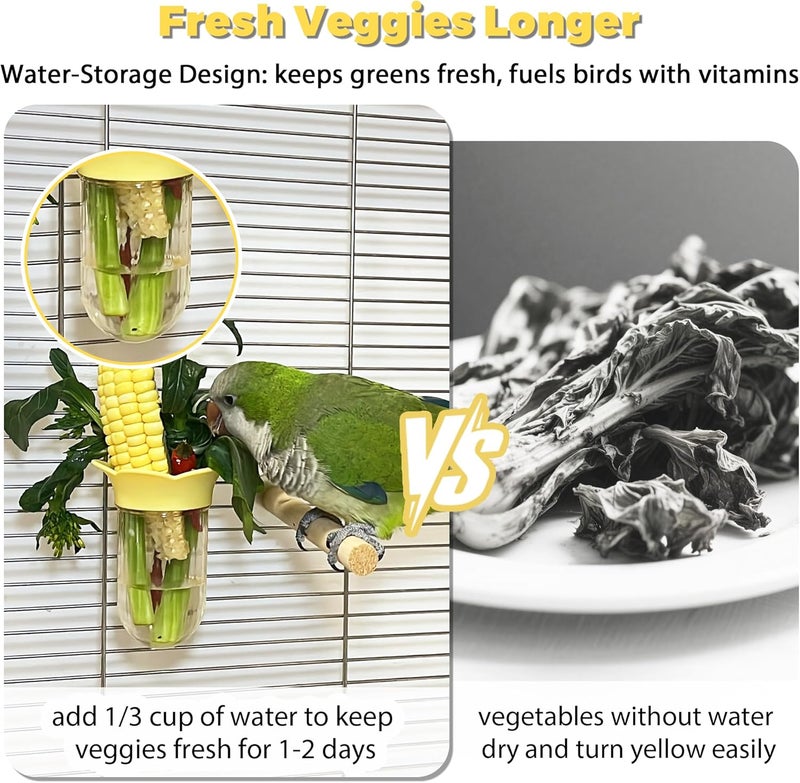 Jevnd 2Pcs Bird Cage Feeder for Vegetable, Parrot Veggies Holder with Water-Storage Design to Keep Greens Fresh, No Mess Hanging Millet Feeder for Parakeet, Quick Clean Clip, No Spill Feeders for Parrots - Image 2